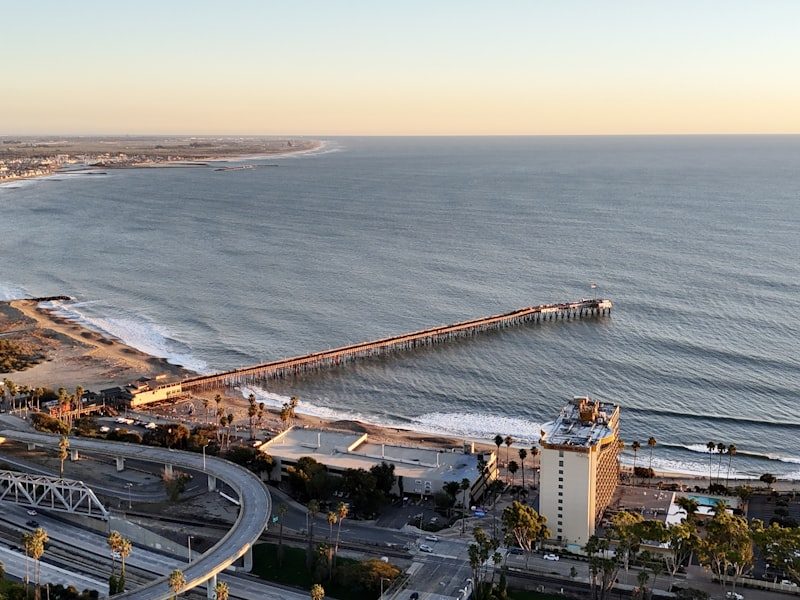 Aerial view of the Ventura Pier and coastline